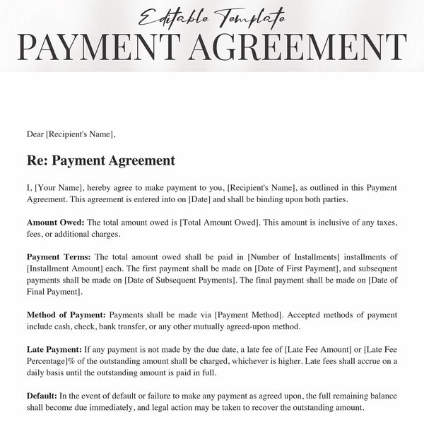 Simple Payment Agreement Template Word / PDF | Easy-to-Use & Customizable