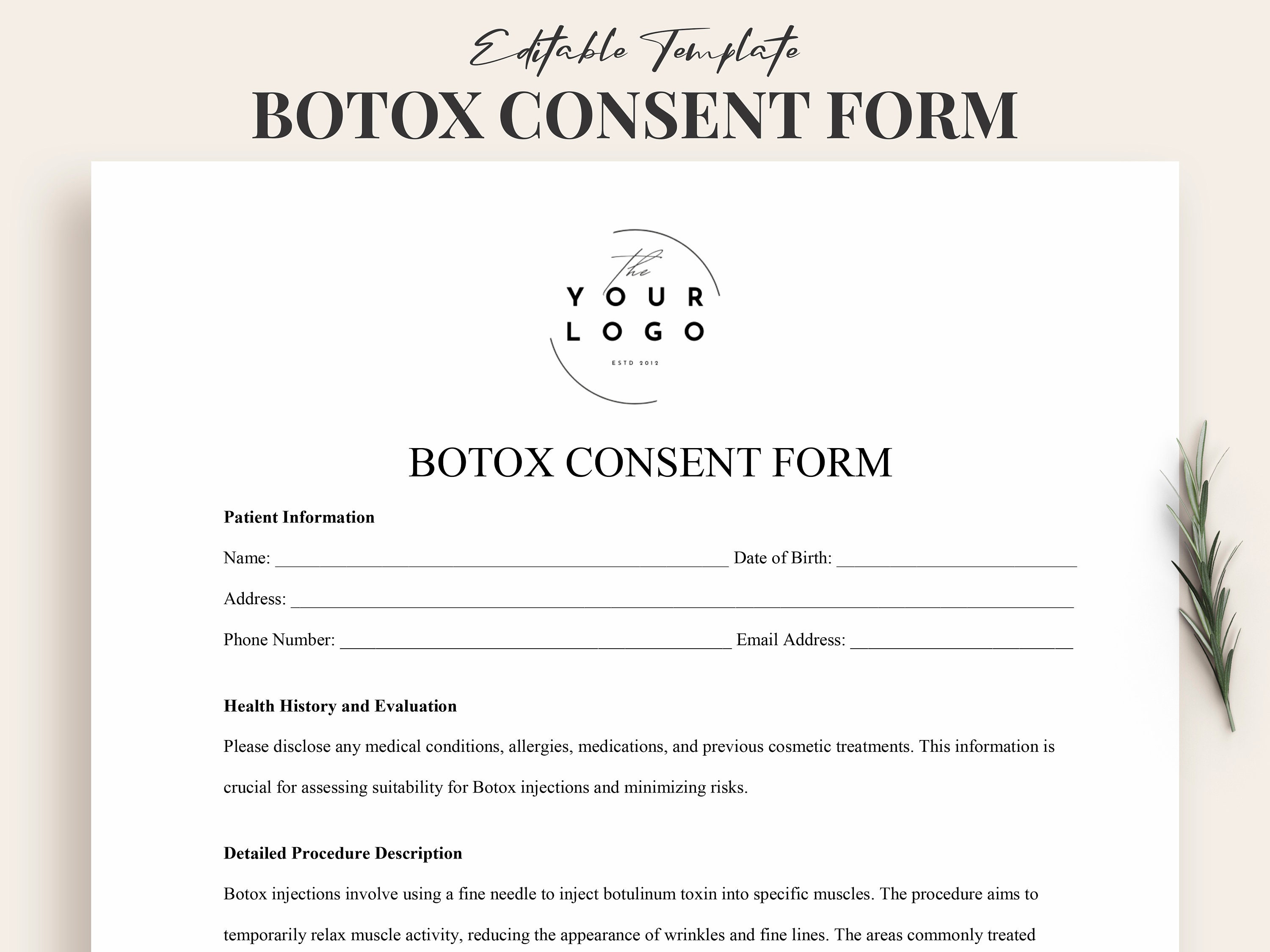 botox consent form template - customizable beauty clinic forms