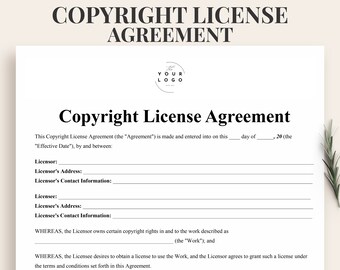 Plantilla de contrato de licencia de derechos de autor / Contrato de licencia editable / Acuerdo de propiedad intelectual profesional / Licencia de activos digitales