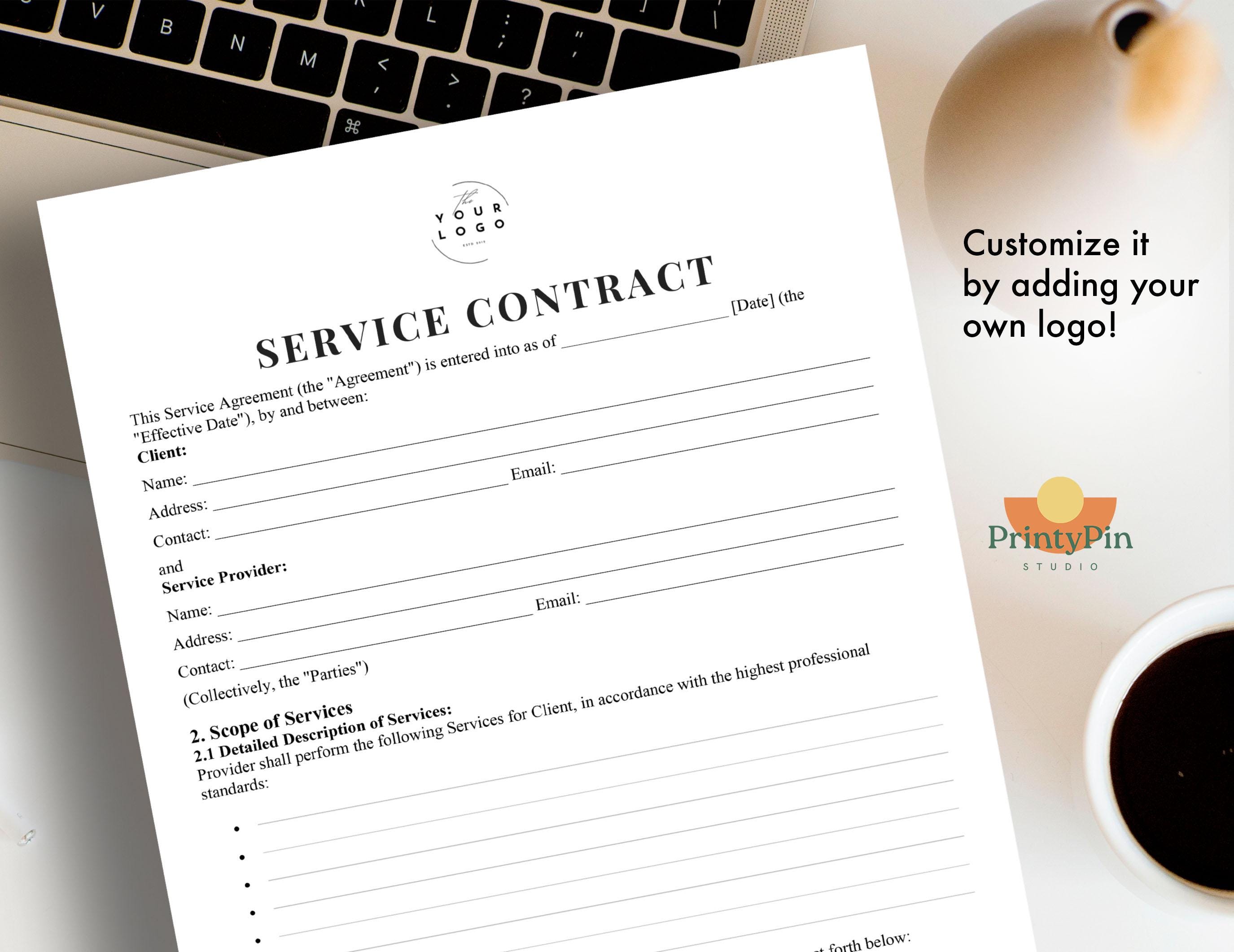 Printable Service Contract Form, Service Contract Agreement Template ...