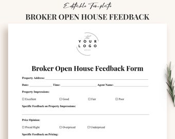 Broker Open Feedback Form, Real Estate Agent Open House Feedback Form, Brokers Open Feedback Questionnaire Canva, Realtor Tour Feedback Form