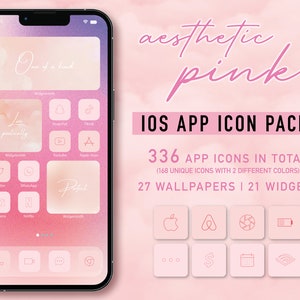 Pastel Pink Aesthetic iPhone App icons iOS 14 & iOS 15, Light and Hot Pink App icons, Blush Pink iphone Home Screen, Custom Aesthetic Icons