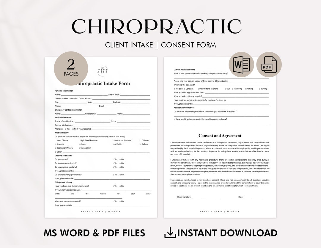 Chiropractic Intake Form PDF | Editable Chiropractic Consent Form ...