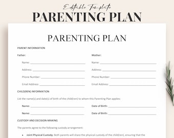 Parenting Plan Template | Editable Child Custody Agreement PDF & Word | Comprehensive Parenting Plan Form