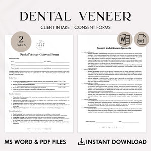 Dental Veneer Consent Form Template - Editable Dental Procedure Consent PDF, Instant Download for Dental Clinics and Cosmetic Dentistry