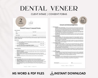 Sjabloon voor toestemmingsformulier voor tandheelkundige fineren - Bewerkbare PDF voor toestemming voor tandheelkundige procedures, direct downloaden voor tandheelkundige klinieken en cosmetische tandheelkunde