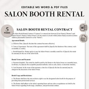Salon Booth Rental Contract Form | Editable Instant Download | Booth Rental Agreement Template | Salon Booth Rent Form