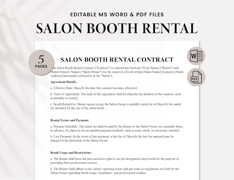 Salon Booth Rental Contract Form | Editable Instant Download | Booth ...