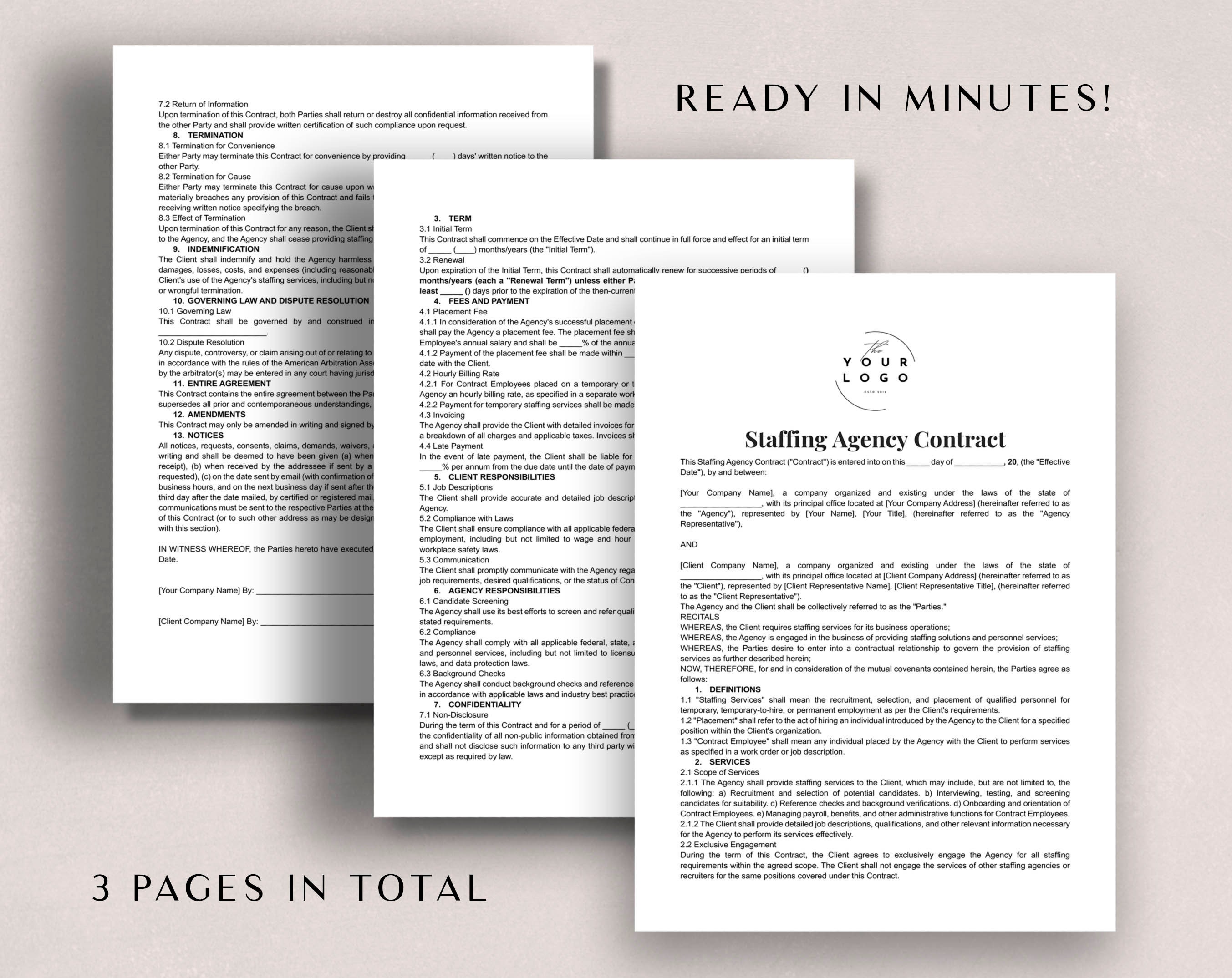 Staff Augmentation Contract.pdf Staffing Agency Contract Template PDF & Word - Professional Employment ...