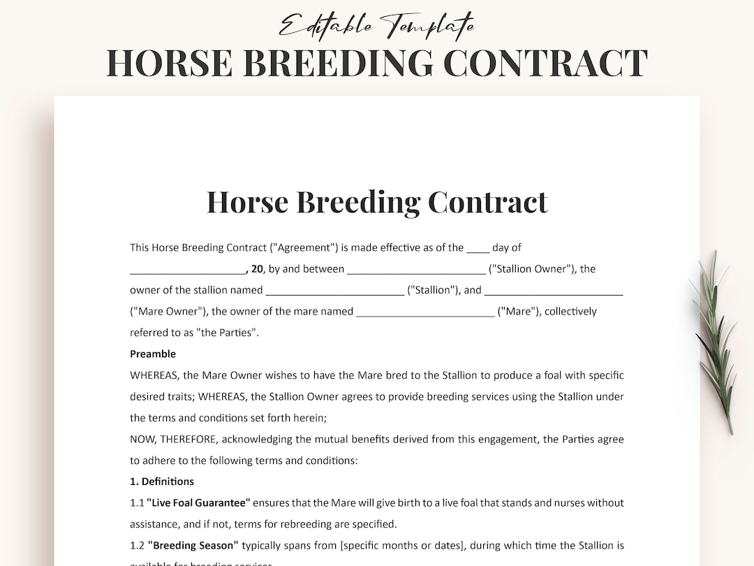 Horse Breeding Contract Template Customizable Equine Breeding Horse Breeding Contract Template Customizable Equine Breeding