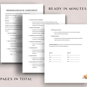 Memorandum of Agreement Template - Instant Download, Editable PDF ...