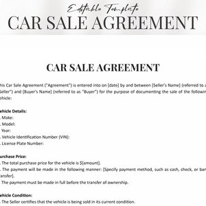 Comprehensive Car Sale Agreement Template Word - Highly Detailed | Printable PDF
