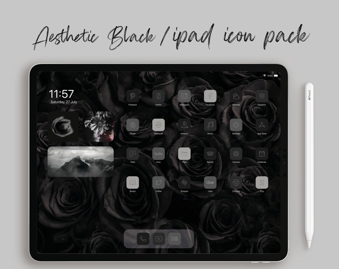 Black Aesthetic iPad App Icons | Dark Monogram Ios Icon Pack | Black
