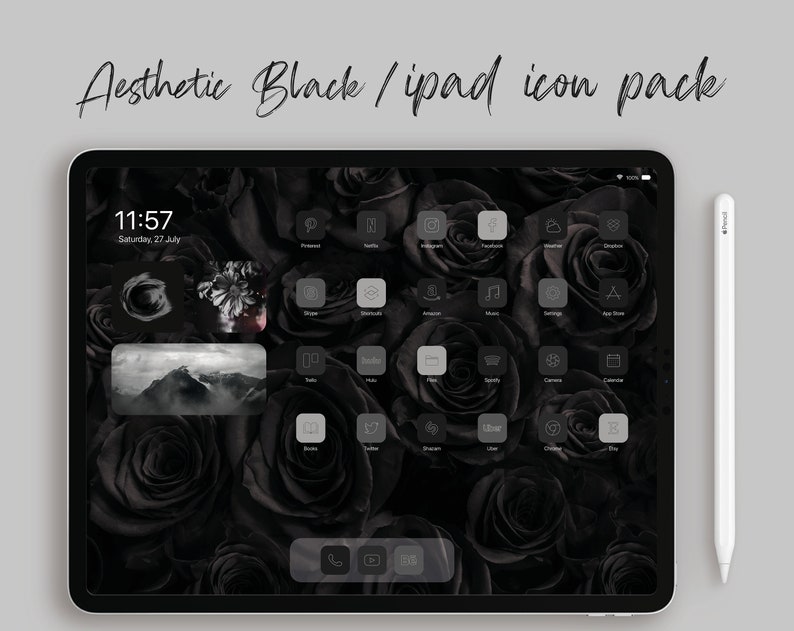 Monogram Ios Black Aesthetic iPad App Icons | Dark Monogram Ios Icon Pack | Black ...
