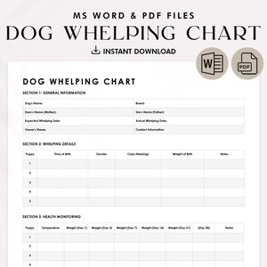 Tabela de parto de cães, rastreador de peso de filhotes, registro de marcação de filhotes, formulário de criação de cães, pacote de criação de filhotes, livro de pacote de criadores, registro de ninhada de cães