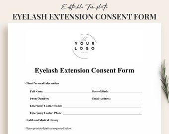 Eyelash Extension Consent Form, Lash Extension Intake Form, Client Release Form, Client Lash Form, Customized Digital Lash Consent Form