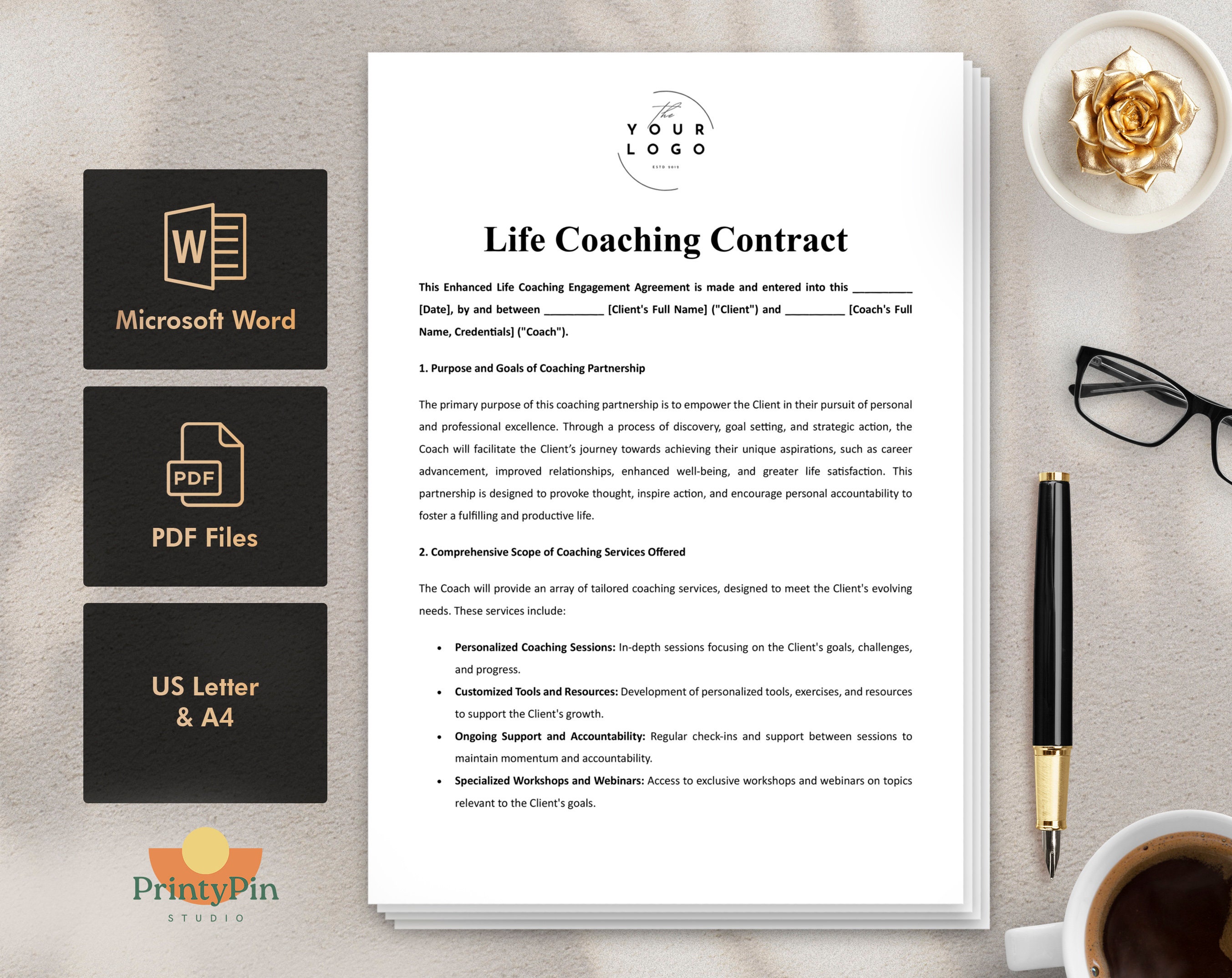 Life Coaching Contract Template, Editable Life Coach Agreement PDF & MS ...