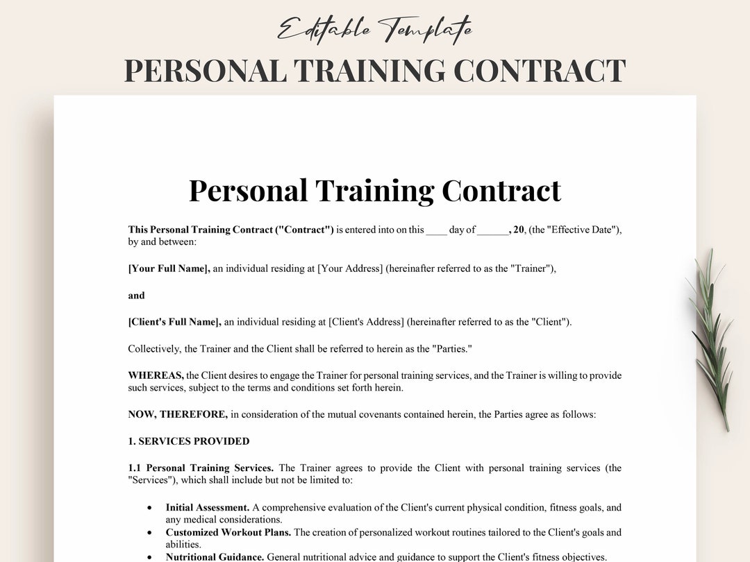 Personal Training Contract Template Word Customizable Fitness Services Personal Training Contract Template Word Customizable Fitness Services