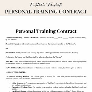 Personal Training Contract Template Word | Customizable Fitness Services Agreement | Workout Program Agreement | Printable Trainer Contract