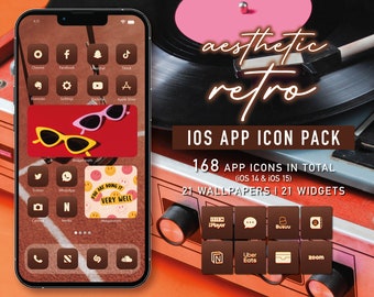 Retro Style iPhone App icon Pack iOS 17 - Unique App Icons, iOS 18 App Icons - Vintage App Pack, Wallpapers & Widgets - Custom iPhone Theme