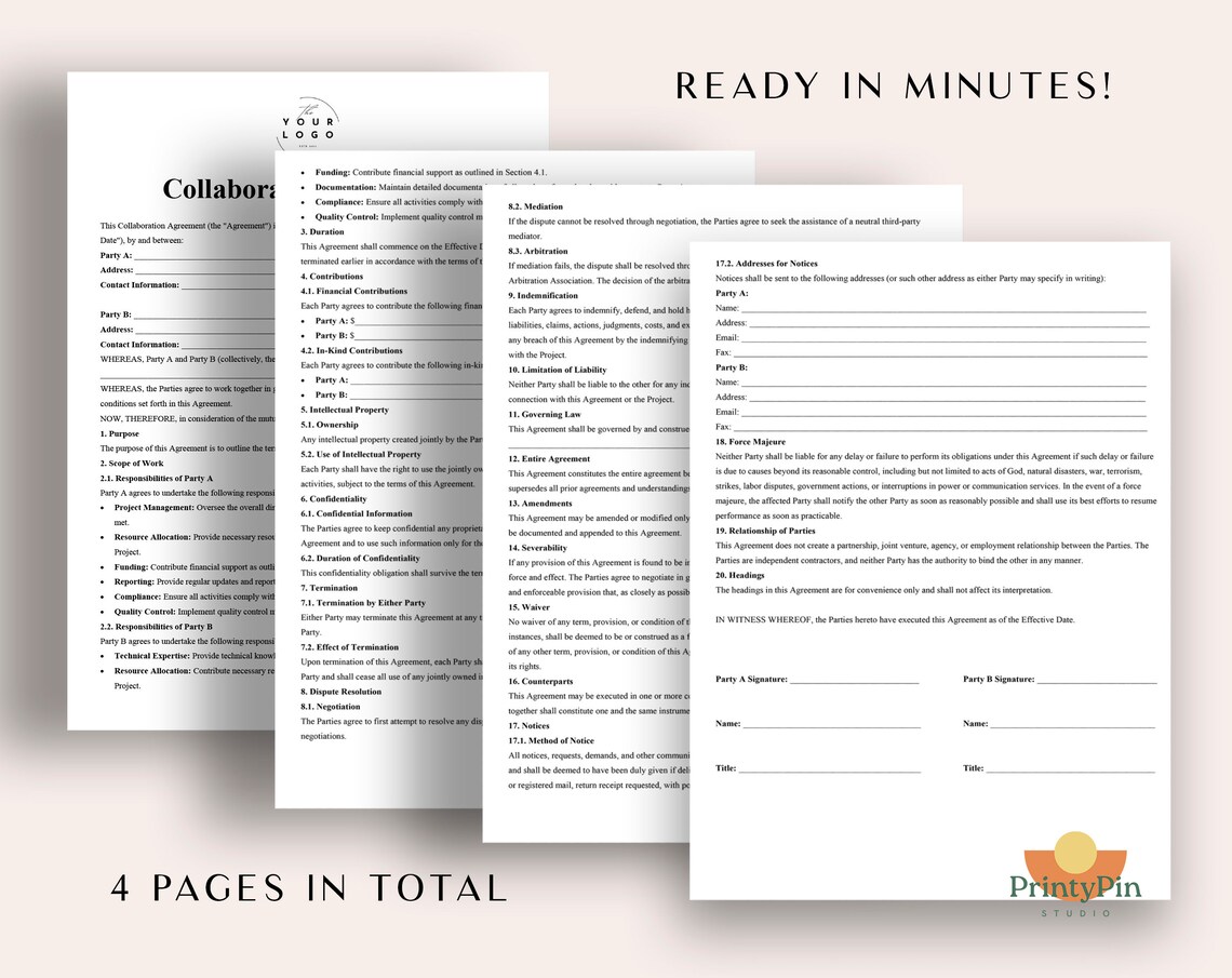 Collaboration Agreement Template | Editable Partnership Contract ...