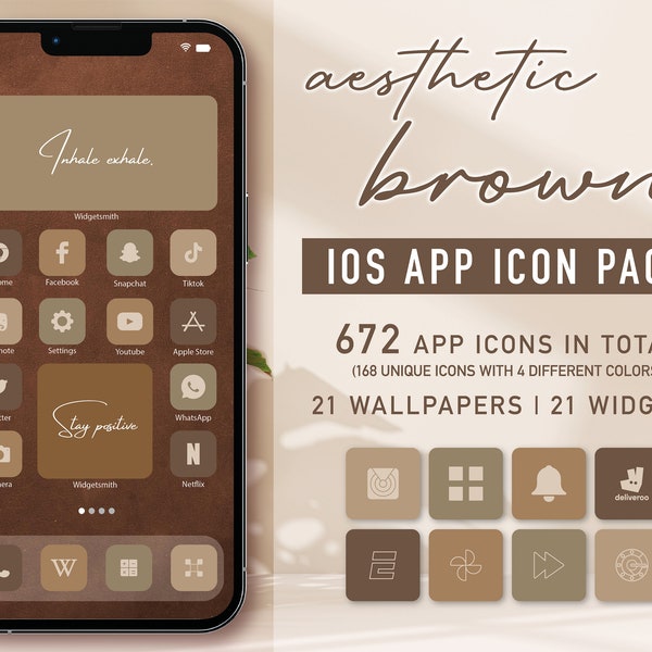 Brown iOS 16 iCons, App icons Aesthetic, iPhone App icons, iOS 15 Light Brown App icons, Dark Brown iOS App, iPhone Theme iCon Pack Widgets