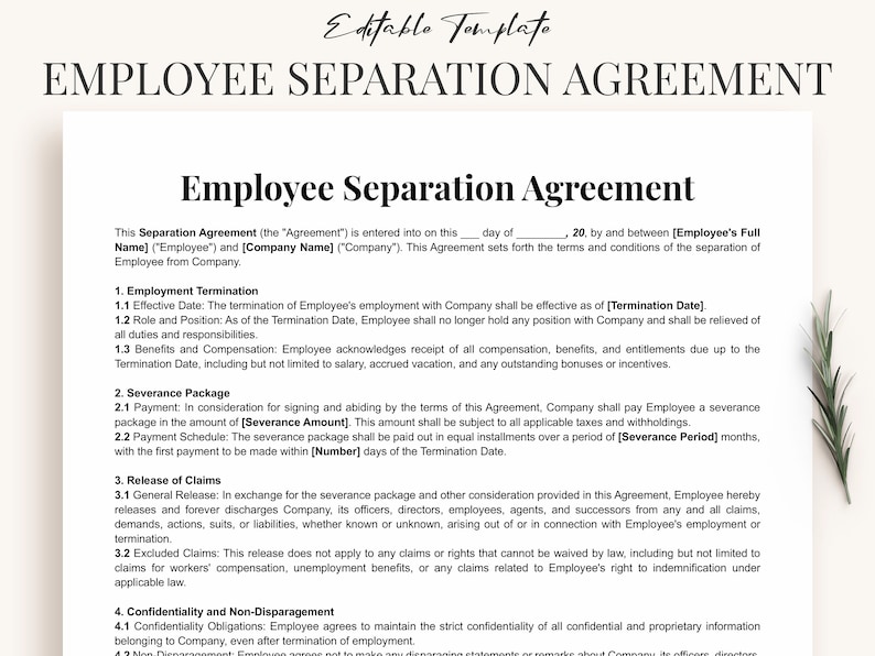 Simple Employee Separation Agreement Template Printable Employee Simple Employee Separation Agreement Template Printable Employee