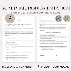 Modèle de formulaire de consentement pour la micropigmentation du cuir chevelu - Formulaire d'admission PMU modifiable - Téléchargement immédiat - Formats Word et PDF