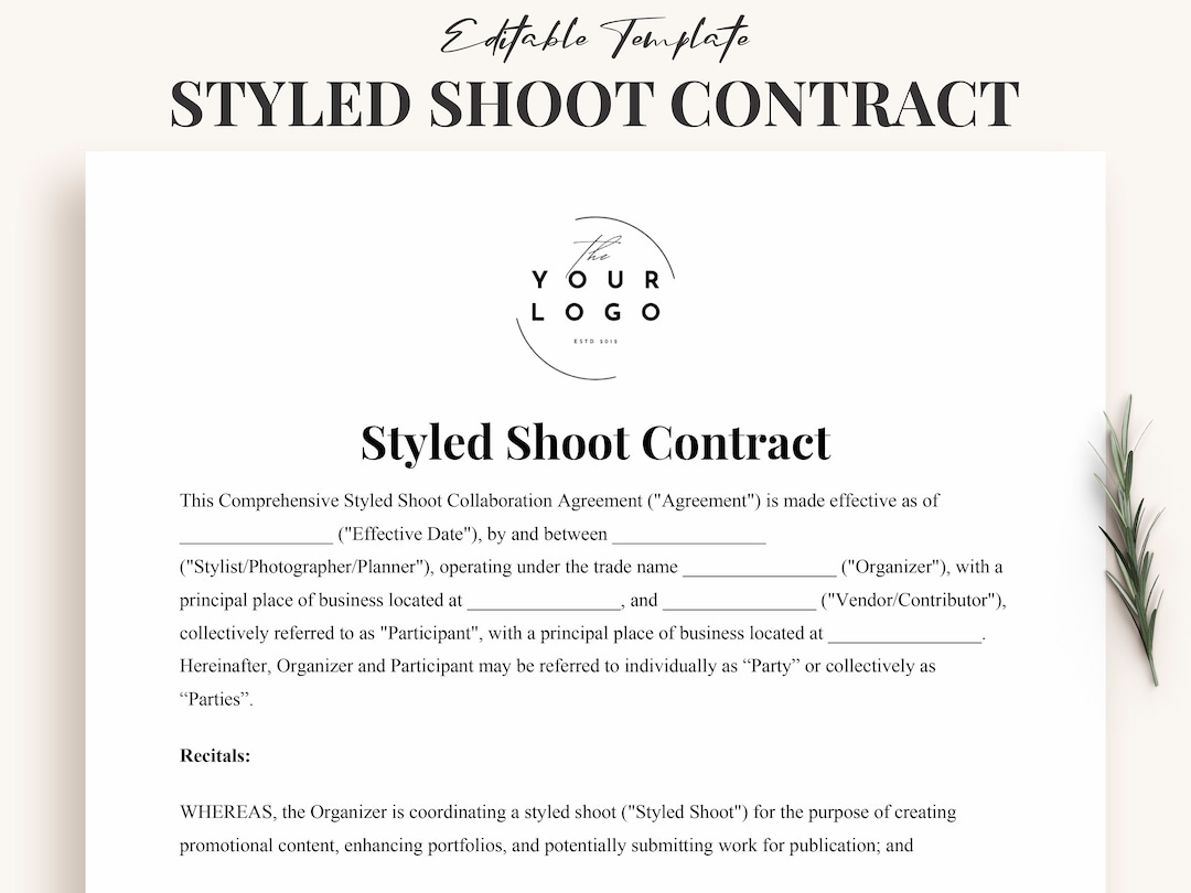 Editable Styled Shoot Contract Template for Photographers Vendors Editable Styled Shoot Contract Template for Photographers Vendors