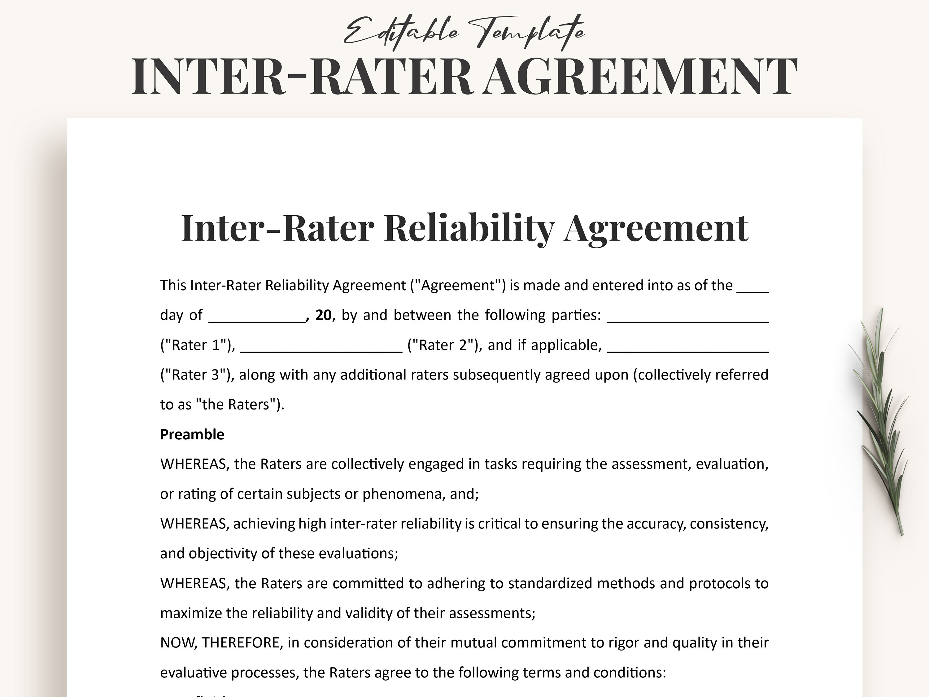 Word Rater Inter-rater Reliability Agreement Template - Customizable Evaluation ...