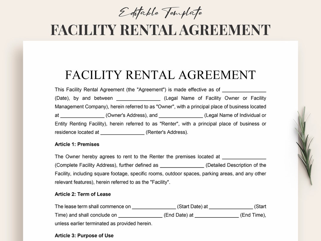 Facility Rental Agreement Template Word Customizable Venue Lease Facility Rental Agreement Template Word Customizable Venue Lease