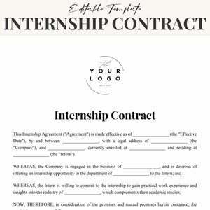Internship Agreement Template - Customizable & Detailed Internship Plan for Businesses and Students - PDF / Word Document