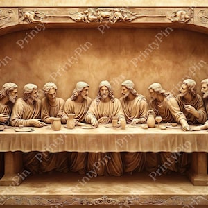 Conception unique prête pour le laser | Thème religieux | La Cène | illusion 3D | Gravure au laser | Forgelumineuse | Coup de foudre | Fichier numérique | PNG