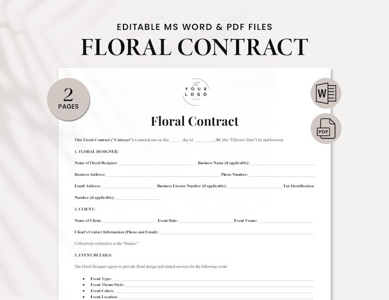 Customizable Floral Contract Template for Weddings & Events ...