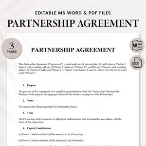 Partnership Agreement, Partnership Agreement Template, Partnership Template, Partnership Contract, Contract Template