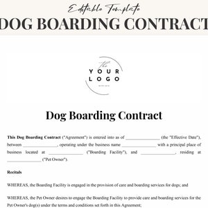 Dog Boarding Contract Template PDF - Comprehensive Pet Care Agreement, Instant Digital Download, Pet Sitting Form