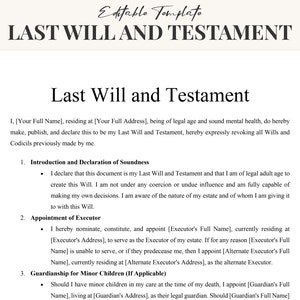 Last Will and Testament Template - Printable Legal Document for Estate Planning and Inheritance Rights - Instant Download- Customizable Word