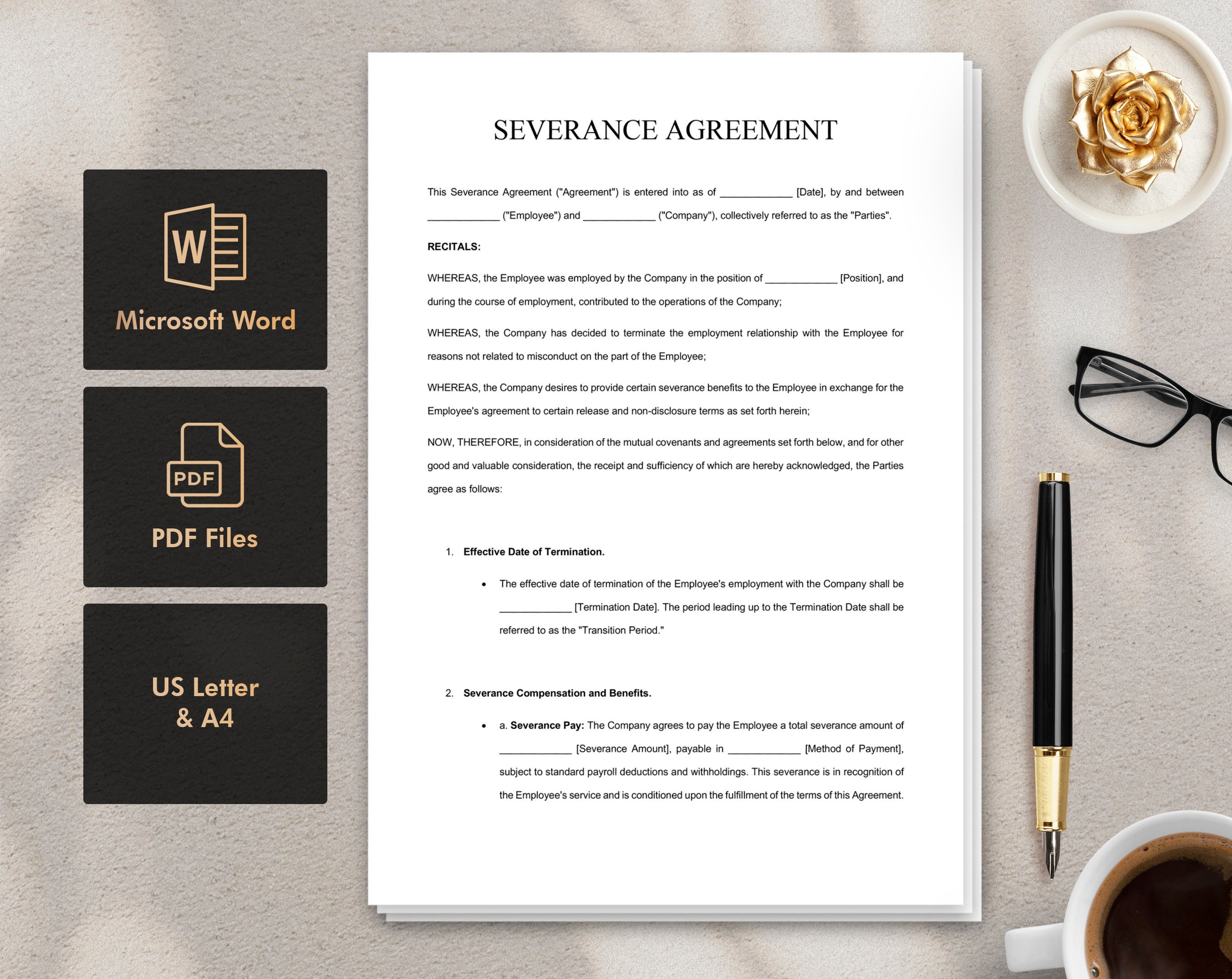 Severance Agreement Template - Fully Customizable Word & PDF Files ...