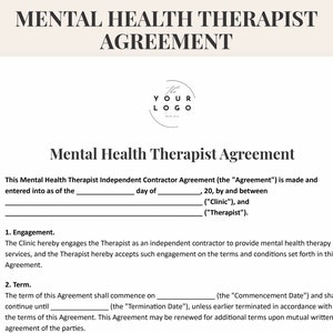 Mental Health Therapist Employment Agreement PDF | Editable Counseling Agreement | Therapy Employment Form | Therapy Job Contract Template