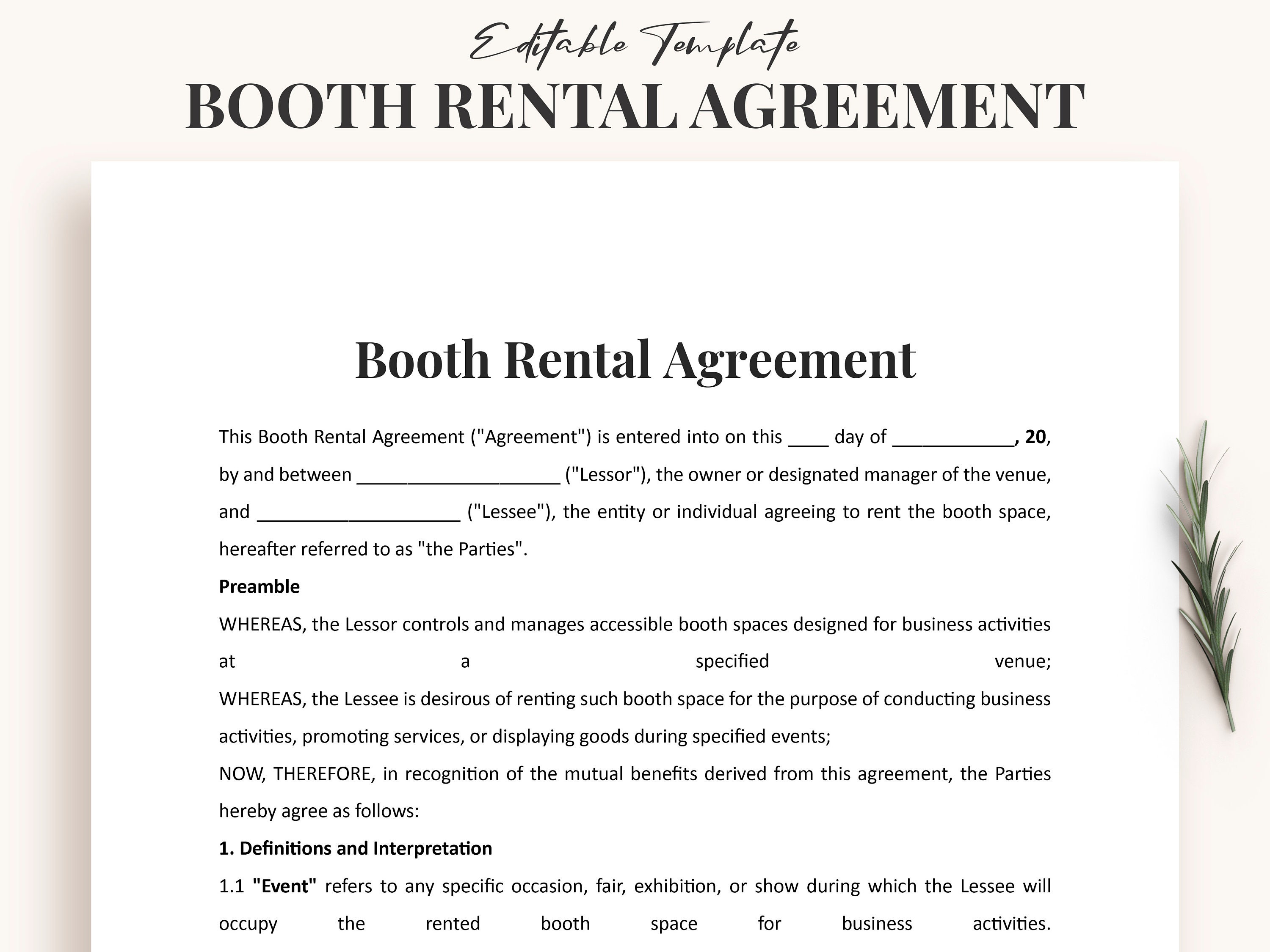 Booth Rental Agreement Template - Customizable Exhibit Space Contract ...