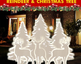 DIY Christmas Silhouette Decor Templates - Christmas Tree Stencil & Reindeer Cutout, Christmas Outdoor Decoration - 1ft to 7ft PDF Cutouts