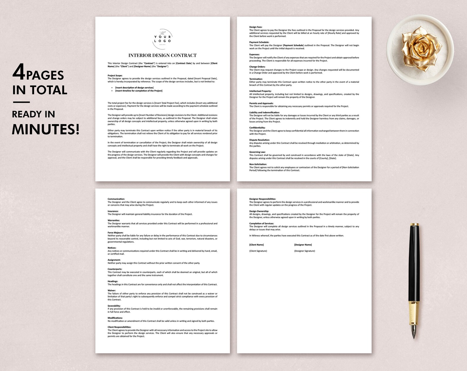 Printable Interior Design Contract PDF Template | Professional ...