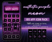Purple Neon iOS 14-iOS 16 App Icon Pack, Aesthetic Magenta Neon Icons for iPhone Home Screen Design, iPhone Widget, iPhone Theme, Wallpapers
