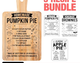 Recipe SVG Bundle, Kitchen Cutting Board SVG, Farmhouse Kitchen Decor, Baking SVG, Thanksgiving Recipe, Christmas Recipe, Engraving Files