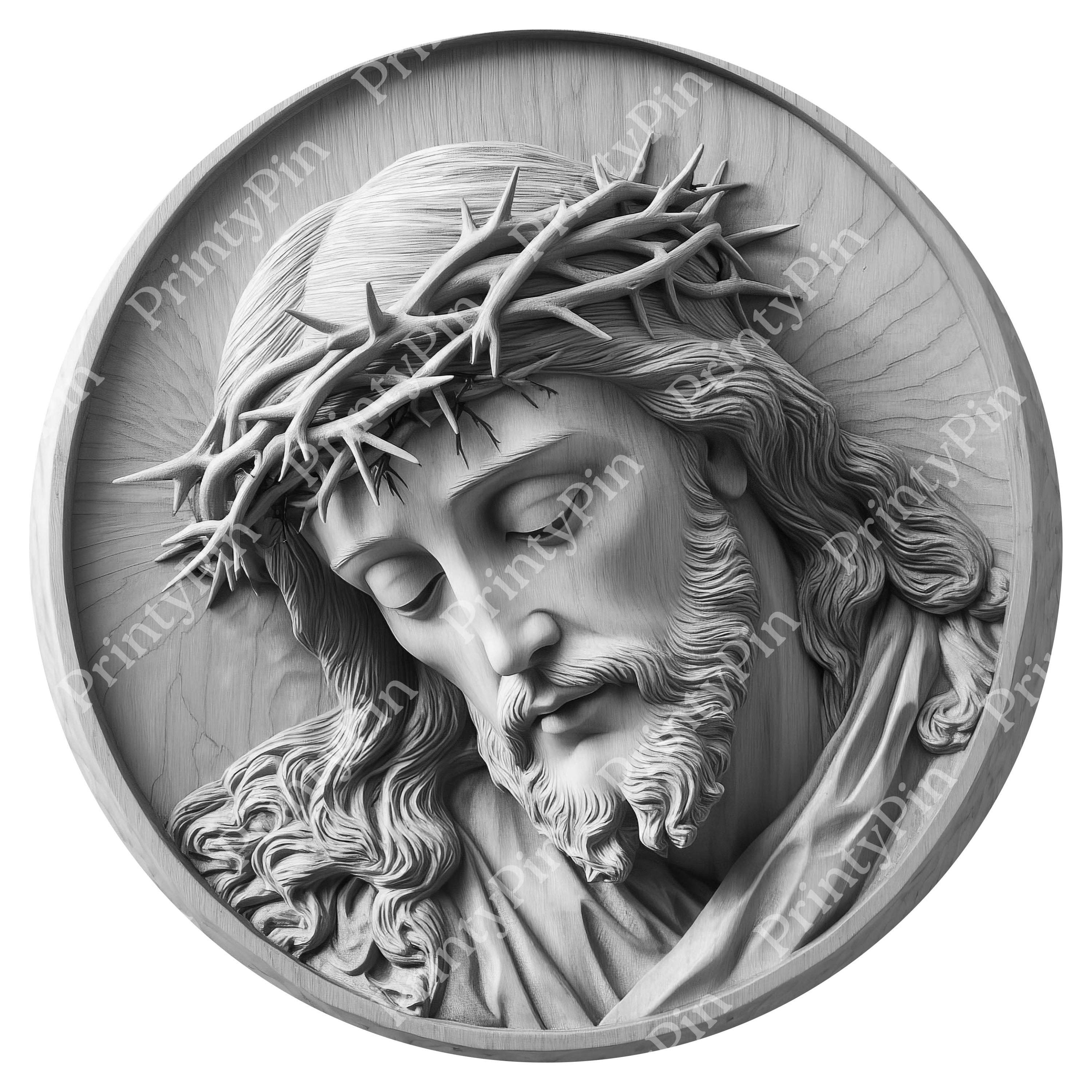 Jesus With Crown of Thorns Laser Engraving File | Detailed 3D Wood