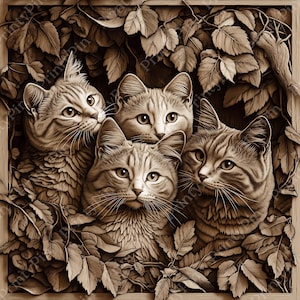 Lasergravur-Datei | 3D Illusion | PNG zum Gravieren | Glühschmiede | xtool | Design für Laser | PNG Brennen | Digitale Datei | Süße Katzen