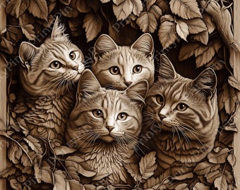 Laser Engraving File | 3D Illusion | PNG For Engraving | Glowforge | xtool | Design For Laser | PNG Burn | Digital File | Cute Cats