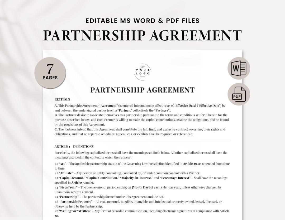 Comprehensive Partnership Agreement Template - Professional Business ...