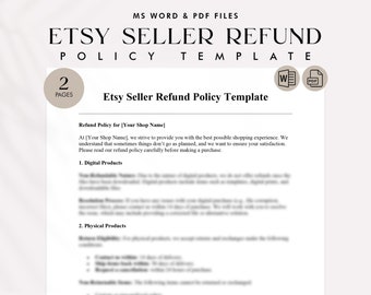 Etsy Seller Refund Policy Template, Etsy Shop Return Policy Form, Return Policy for Etsy Purchase, Returns and Refunds Policy for Etsy Store