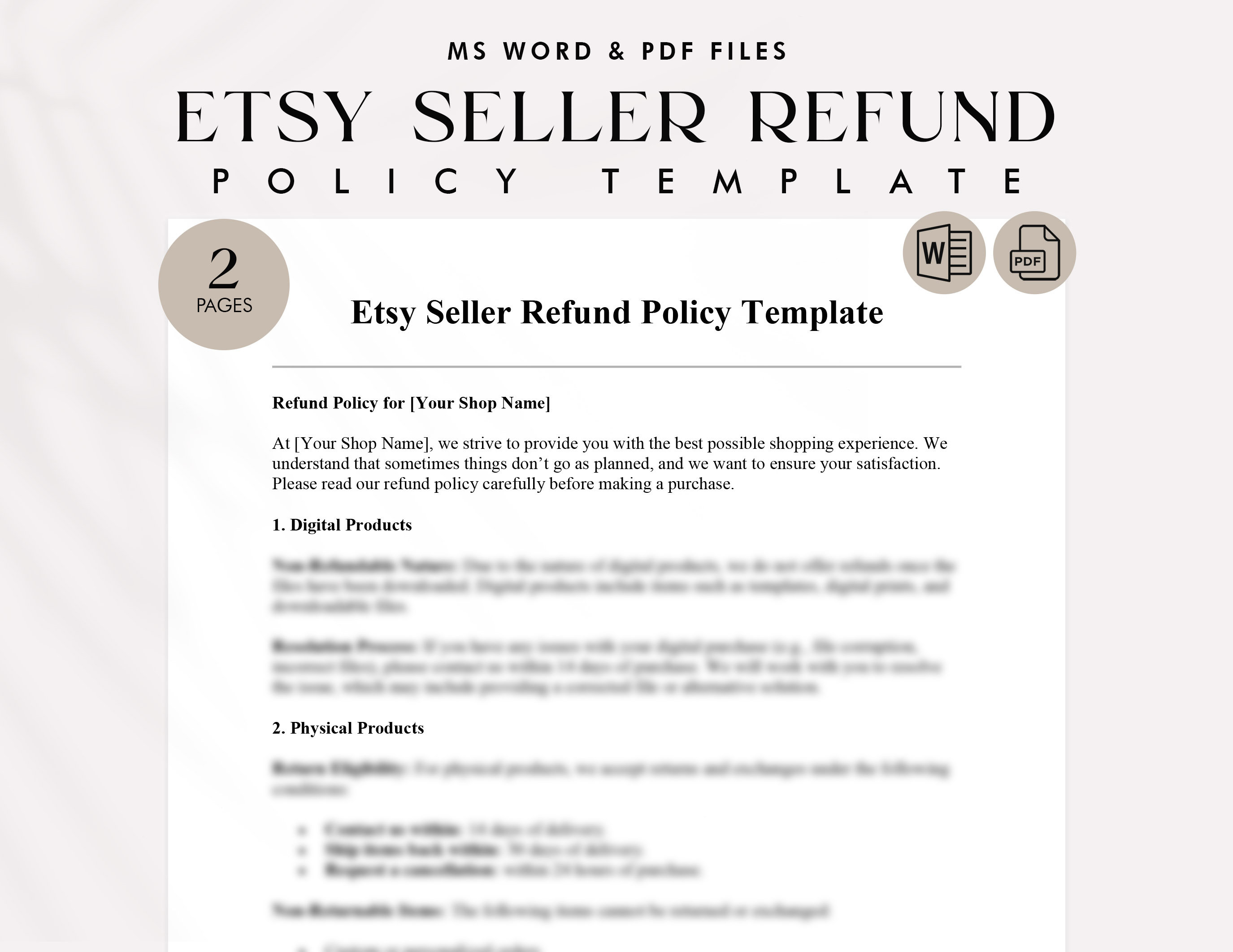 Etsy Seller Refund Policy Template, Etsy Shop Return Policy Form ...